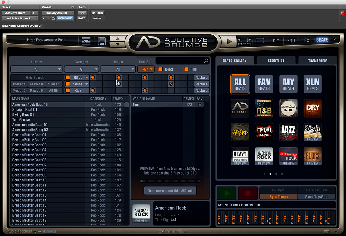 Addictive Drums beat page