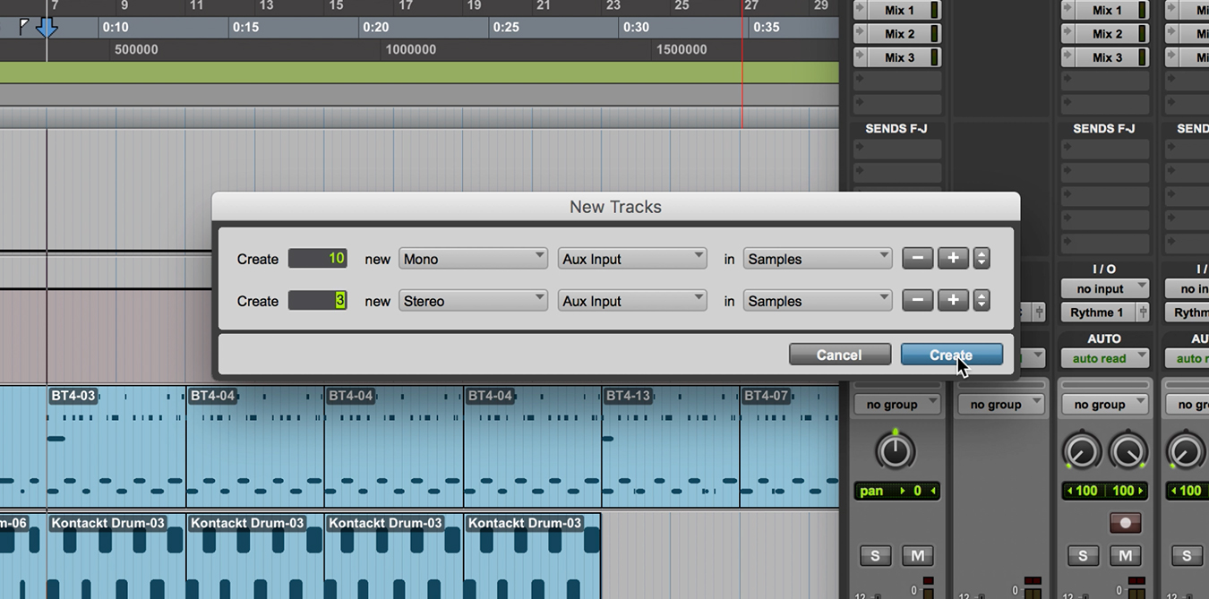 Pro Tools new tracks creation